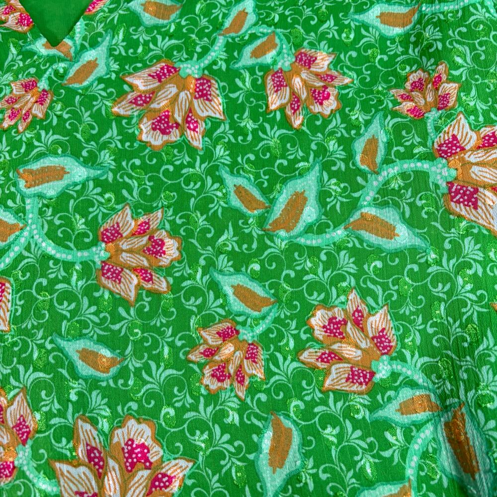 Joie womens lime green floral blouse. Size XL. Career, workwear, ruffle collar - Picture 4 of 7
